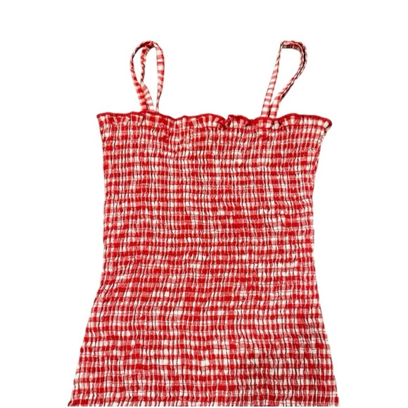 LIONESS, HAVANA SMOCKED MINI DRESS IN RED GINGHAM. SIZE XS - Picture 4 of 7